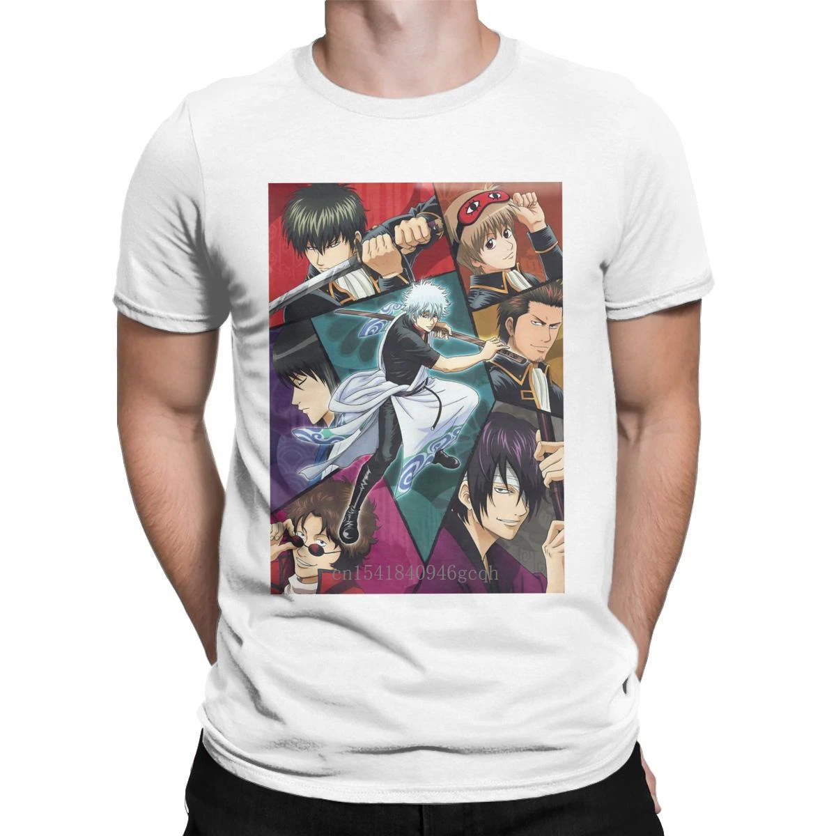 

Men's T-Shirts Gintama Sword Novelty Pure Cotton Tee Shirt Short Sleeve Gin Tama 90s Anime T Shirts Crew Neck Tops Classic