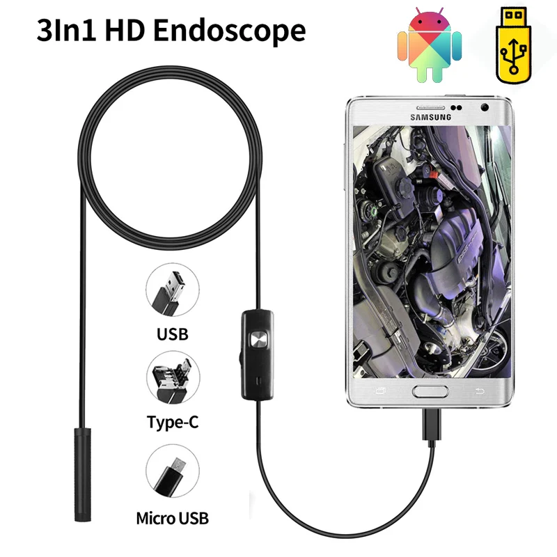 

USB-эндоскоп с камерой 3 в 1, 640P, USB/Micro USB/Type-C