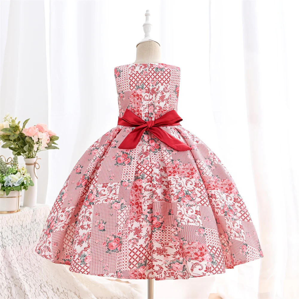 Outong Flower Girls Dress Kids Clothes Girls Waist Bow Decoration Flower Print Casual Clothing Summer Dresses For 5 9 Years Old