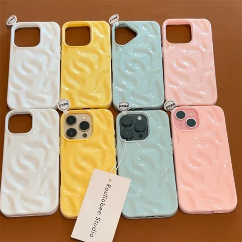 Чехол с 3D морщинами для iPhone 16, 15, 14 Plus Pro Max 12, 11, 13, однотонный, с волнистым узором, мягкий силиконовый, эстетичный чехол