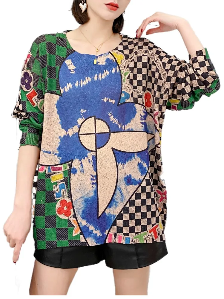 Женский трикотажный свитер с длинным рукавом свободного покроя