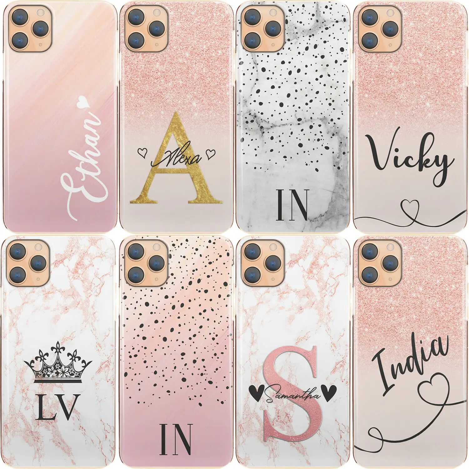 

Personalised Phone Case For iPhone 13/12/11, Initial Grey/Pink Marble Hard Cover