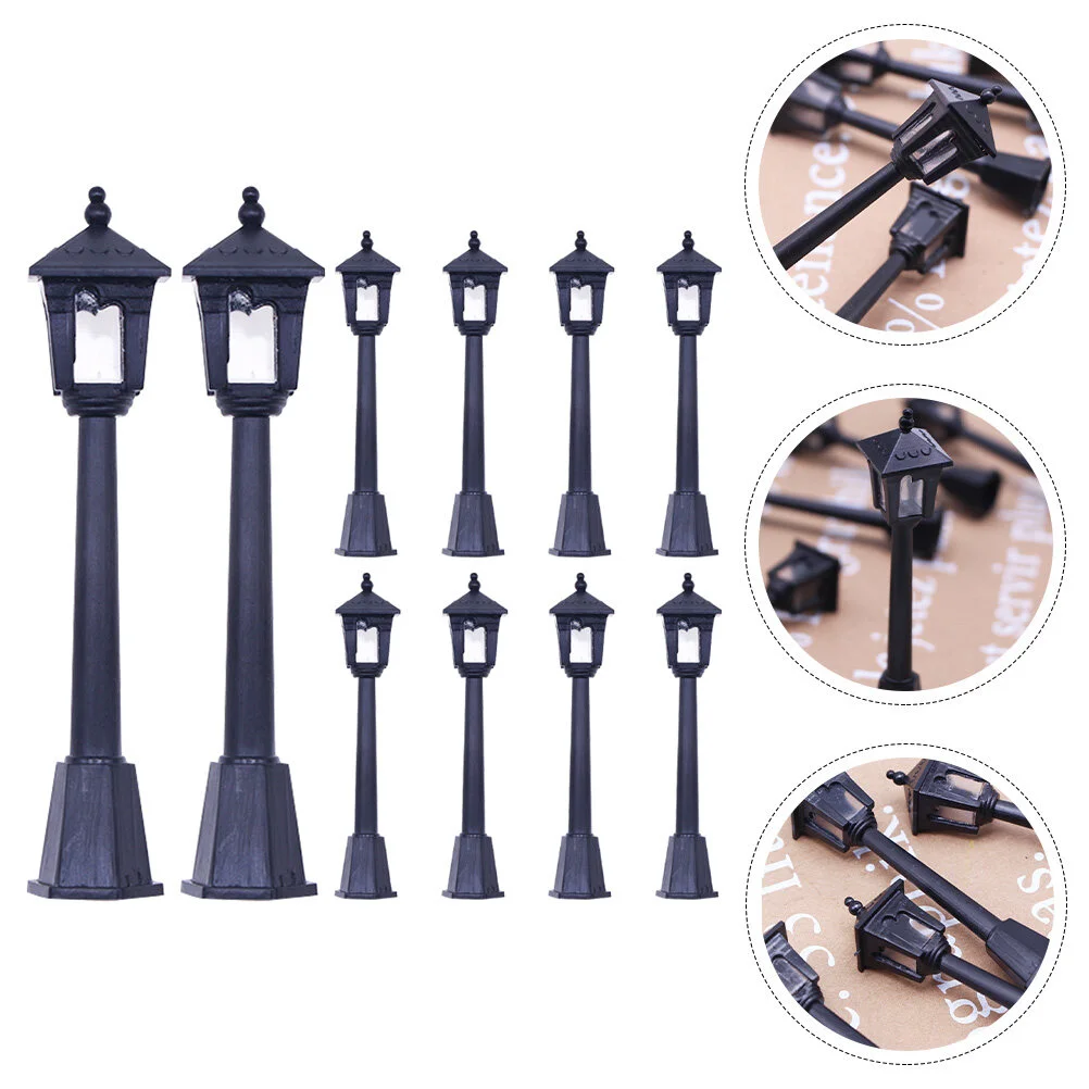 

10 Pcs Sand Table Street Lamp Decor Mini House Supply Park Scene Layout Props Light Outdoor Decoration Garden Model