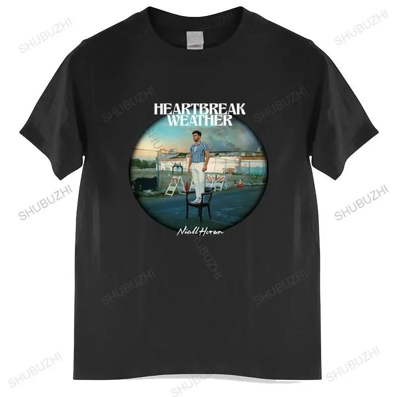 Футболка мужская хлопковая с коротким рукавом, черный топ с надписью «Niall Horan» для погоды в стиле хартбрейт, европейские размеры Футболка мужская хлопковая с коротким рукавом, черный топ с надписью «Niall Horan» для погоды в стиле хартбрейт, европейские размеры