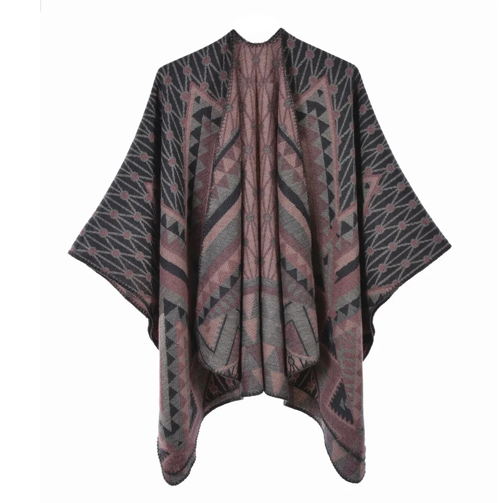 Autumn  Winter Split Large Shawl Cape Retro Fashion Simple Shawl Blanket Women Cape  Ponchos Lady Coat Pink