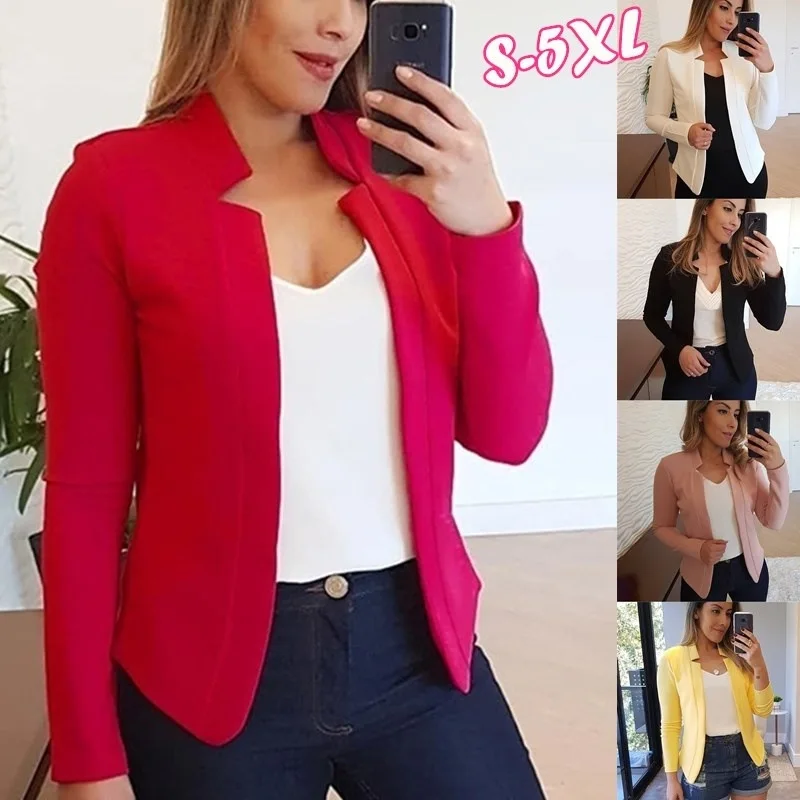 

2022 Women Thin Coat Spring 2020 Female Long Sleeve Open Stitch White OL Womens Jackets and Coats Femme Plus SIze 5XL Clothes
