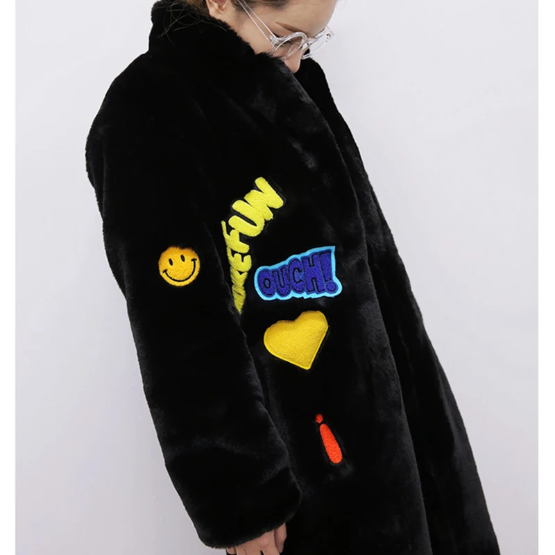 Rex Rabbit Faux Fur Coat Women 2022 Autumn Winter Long Jackets Female Casual Thick Warm Loose Coat Vintage Embroidery Clothes