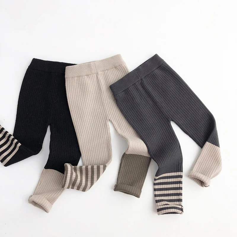 

Children Knitted Pants Spring Autumn Bottoms Striped Girl Leggings Elastic Waist Legging Kids Clothes Boys Casual Trousers 1-6Y