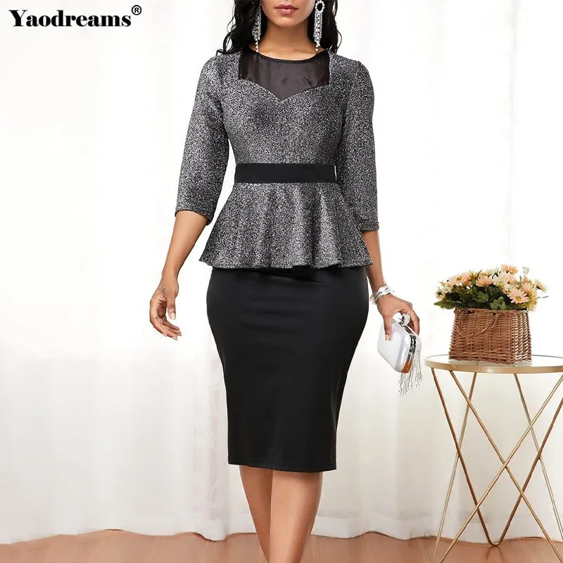 

Женское платье-карандаш с расклешенными блестками, с рукавом 3/4