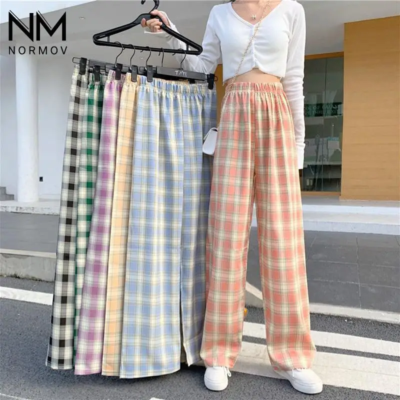 

Брюки NORMOV женские в клетку, клетчатые брюки оверсайз с широкими штанинами и высокой талией в Корейском стиле, штаны в клетку с завышенной та...
