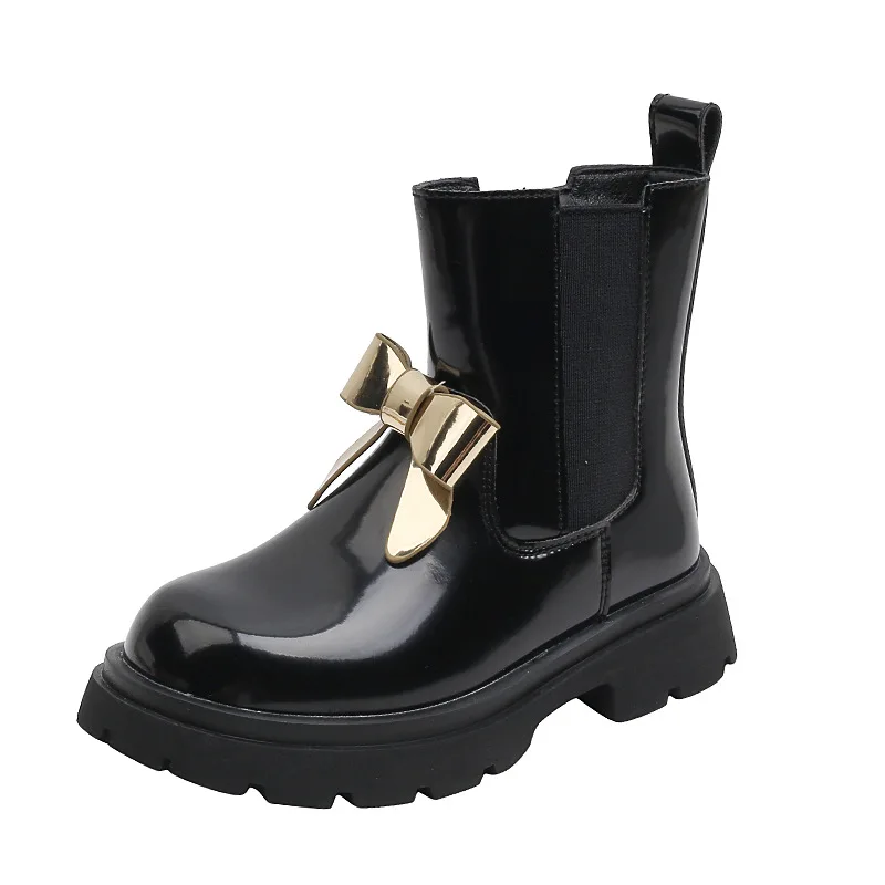 

New Winter Children Short Plush Martin Boots Princess Black Shoes Kids Girls Ankle Genuine Leather Baby Toddler Kids 03A