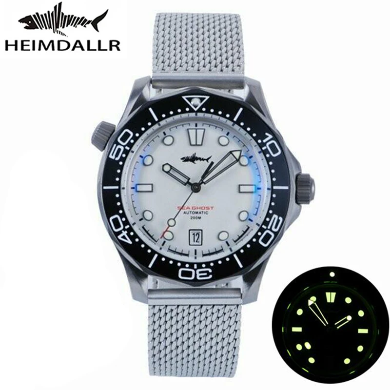 

HEIMDALLR Watch Titanium SKX007 Sea Ghost Men's Automatic Diver Watch 20ATM Japan Original NH35 Automatic C3 Luminous Mesh Strap