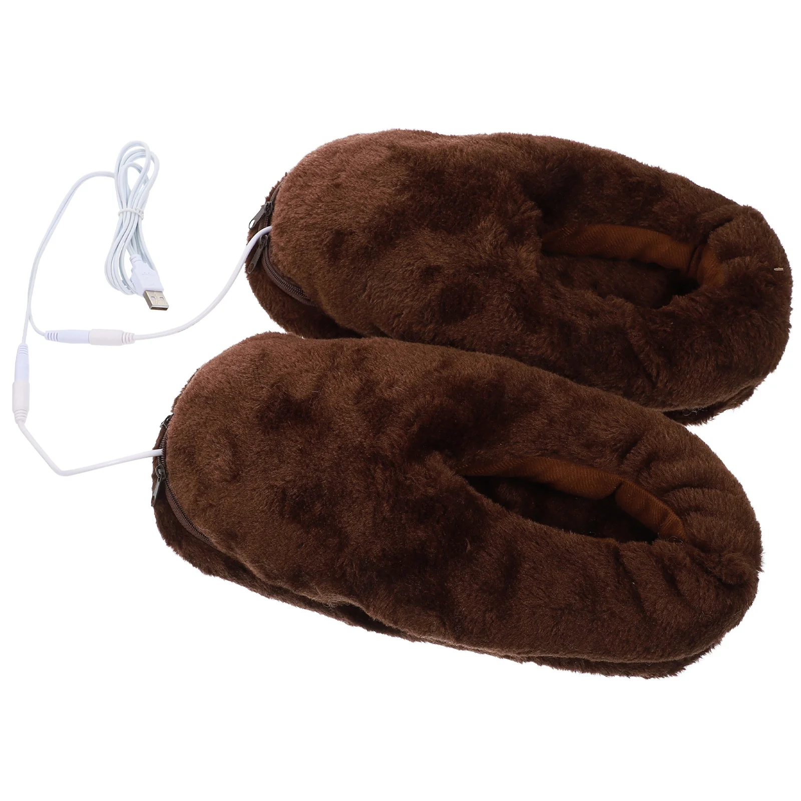 

1 Pair Women's Slippers of Warm Keeping Plush USB Heating Slippers Electric Heated Up Shoes Winter Shoes (Coffee)