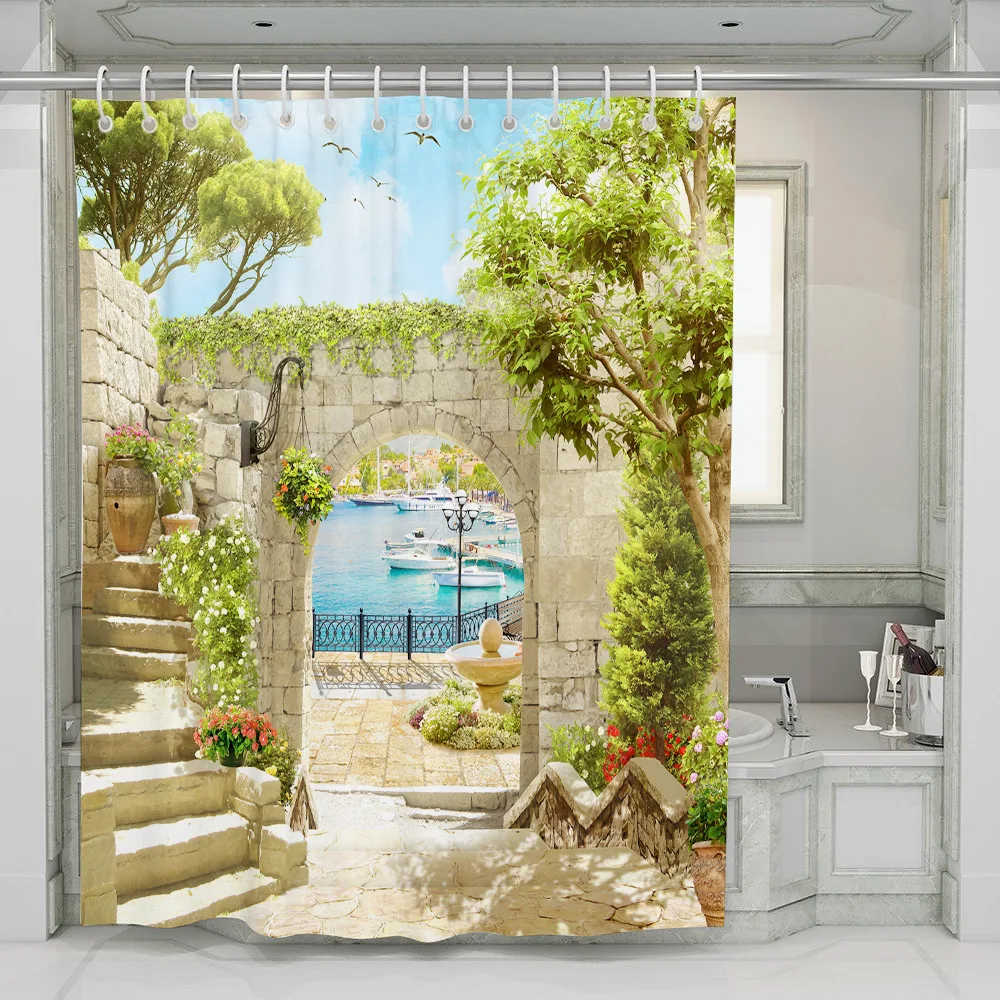 

Занавеска для душа из полиэстера, с изображением морской волны