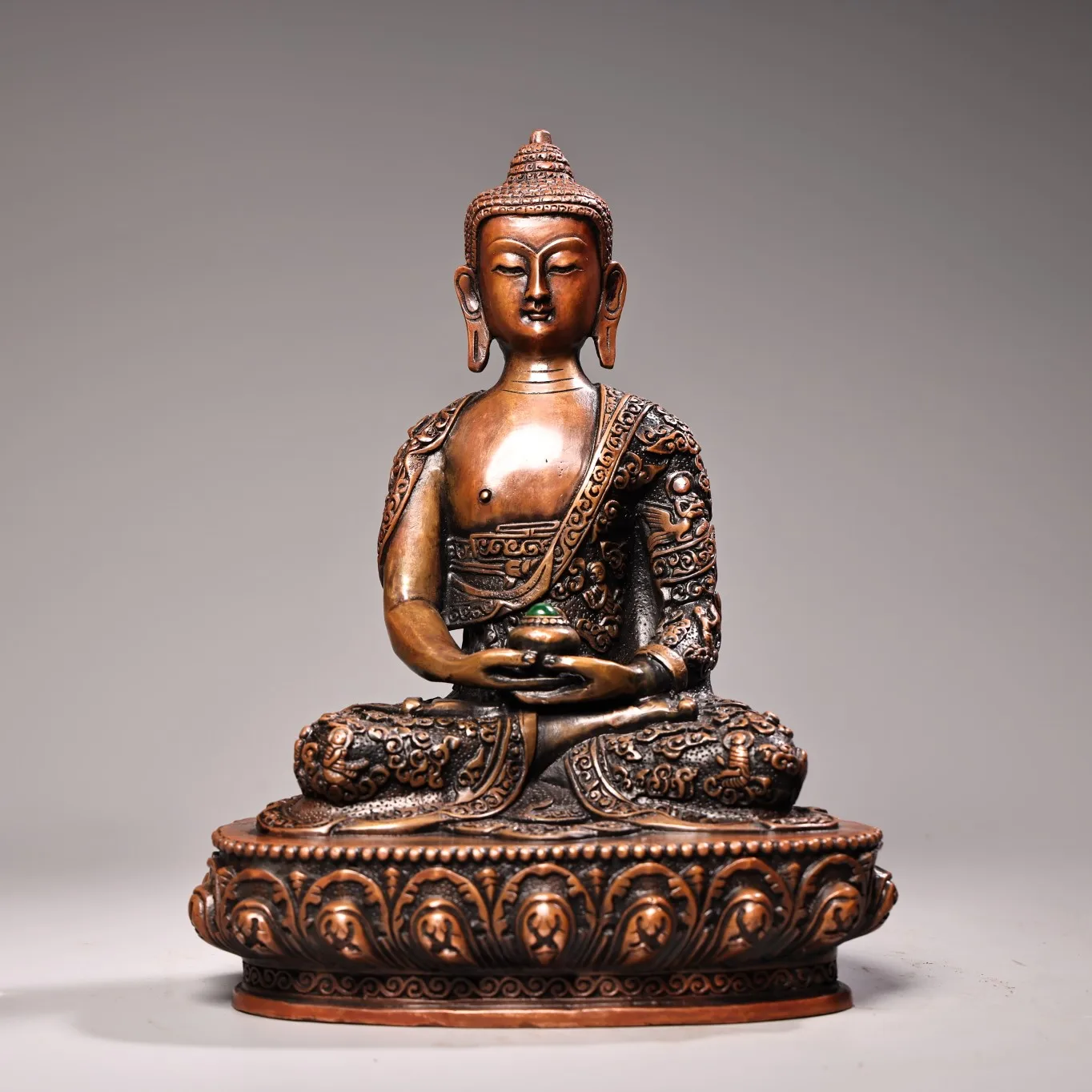 11-дюймовая коллекция тибетского храма старая бронзовая мозаика драгоценный