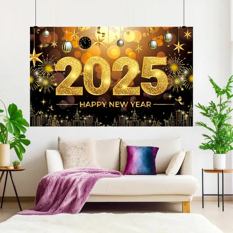 Красный баннер на Новый год 2025 Фоновый для фотобудки 71 х 43 дюйма Элегантный