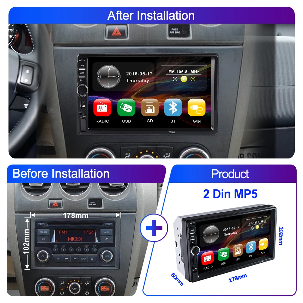 LEHX 2 Din Car Radio Stereo FM Audio Stereo MP5 Player Bluetooth 7 6 LEHX 2 Din Car Radio Stereo FM Audio Stereo MP5 Player Bluetooth 7 6