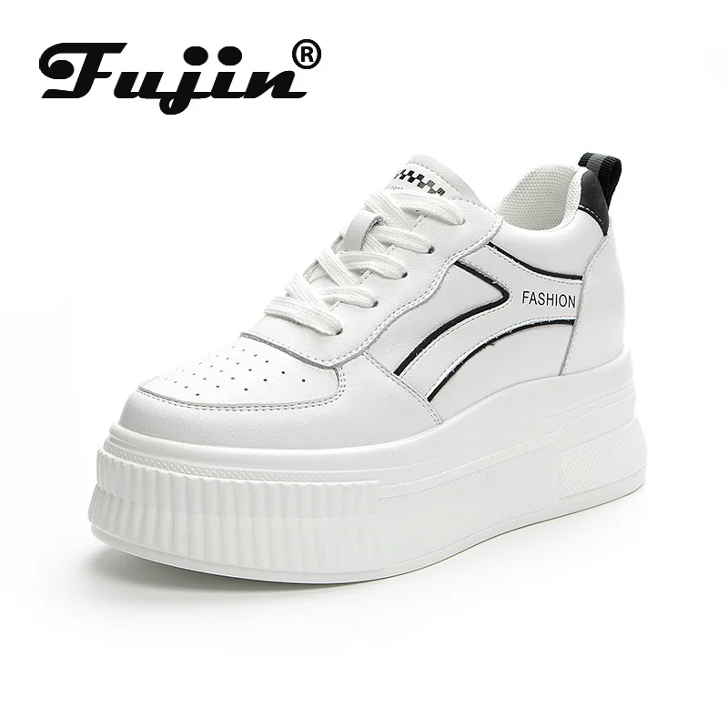 

Fujin/Роскошные дышащие кроссовки из натуральной кожи на платформе 7 см со скрытым каблуком и круглым носком; Повседневная женская обувь; Сезо...