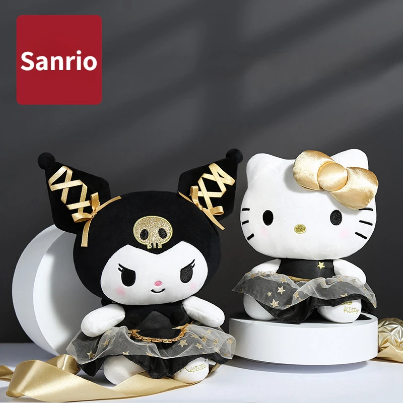 

2022 Genuine Sanrio Black Gold Kuromi Hello Kitty Plush Toys Anime Peripheral Display Soothing Children's Holiday Gifts