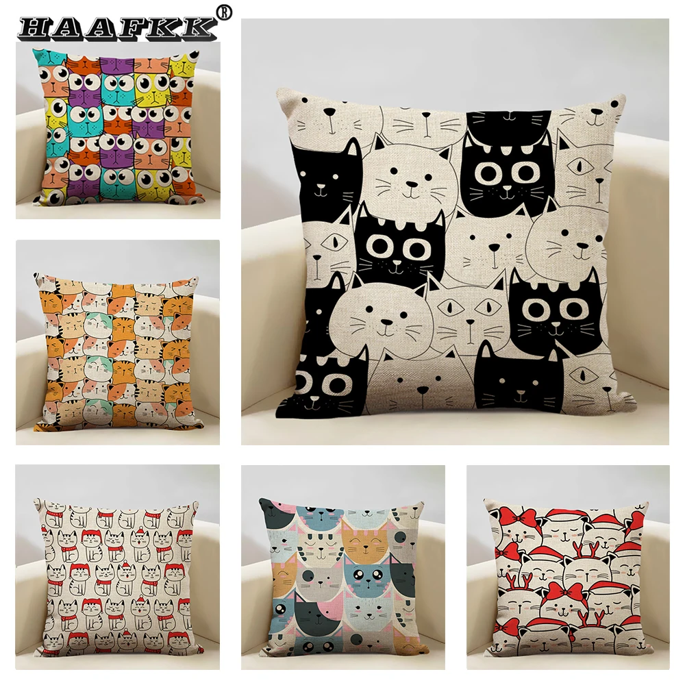 

Cartoon Animal Cat Pillowcase Sofa Decorative Cushion Cover 45x45cm Linen Printed Pillowcase Household Bed Cushion Cover Jason