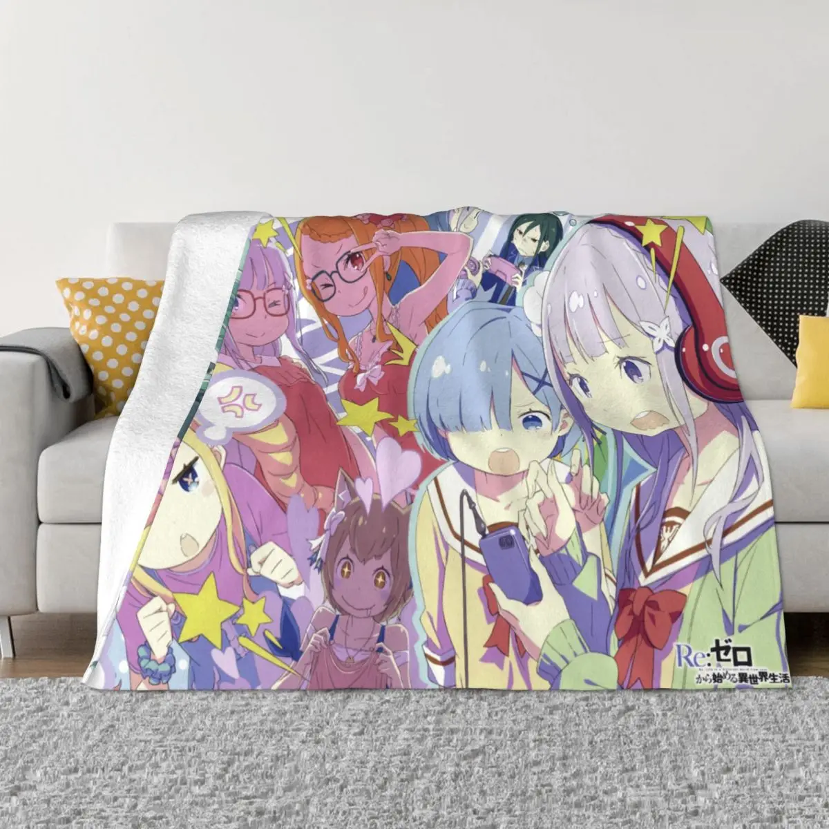 

Ram And Rem Re Zero Blanket Flannel Textile Decor Natsuki Anime Breathable Warm Throw Blankets for Bed Travel Bedding Throws