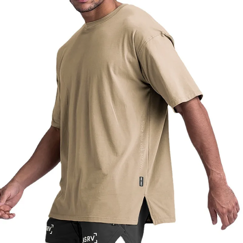 

Gym Cotton T Shirt for Men Bodybuilding Fitness Workout Tees Side Splits Stylish T-Shirt Premium Short Sleeve Sports Fashion Top