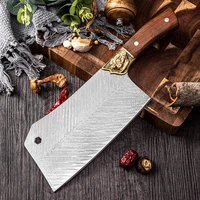 longquan kitchen knife 9cr18mov damascus steel copper decor 8 inch sharp chopper handmade forged fixed blade knife cooking tools