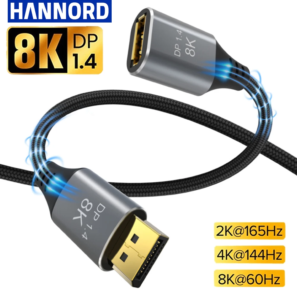 

Нейлоновый кабель-удлинитель Hannord DP 8K @ 60 Гц, кабель-удлинитель с дисплеем 1,4 «Папа-мама», кабель для HDTV Nintendo Switch Smart Box