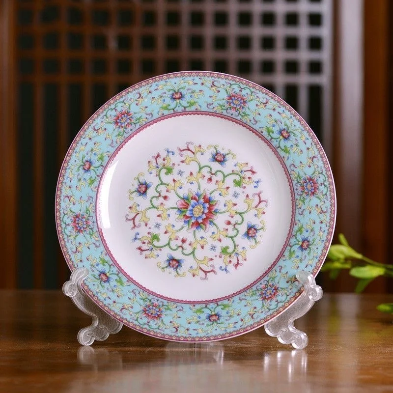 

Китайская фотоэмалированная керамическая глубокая тарелка, Классическая наклейка, декоративные тарелки, десертная тарелка для салата, дом...