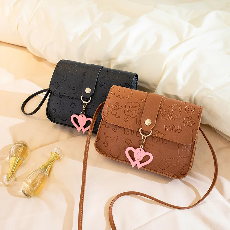 

New ladies bag Embossed small square bag Hanging mobile phone bag Fresh sweet shoulder bag Fashion Women Students shoulder Bag