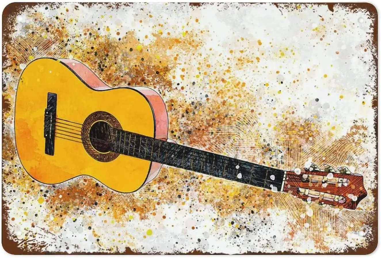 

Metal Tin Sign Vintage Metal Signs Acoustic Guitar Poster Musical Instrument Art Retro Wall Decor for Home Cafes Office