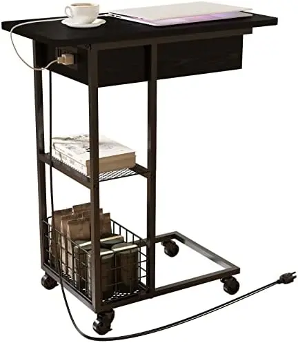 

Столик в форме конца с зарядной станцией, раскладной боковой столик с USB-портами и выходами, стол с диваном с полкой для хранения