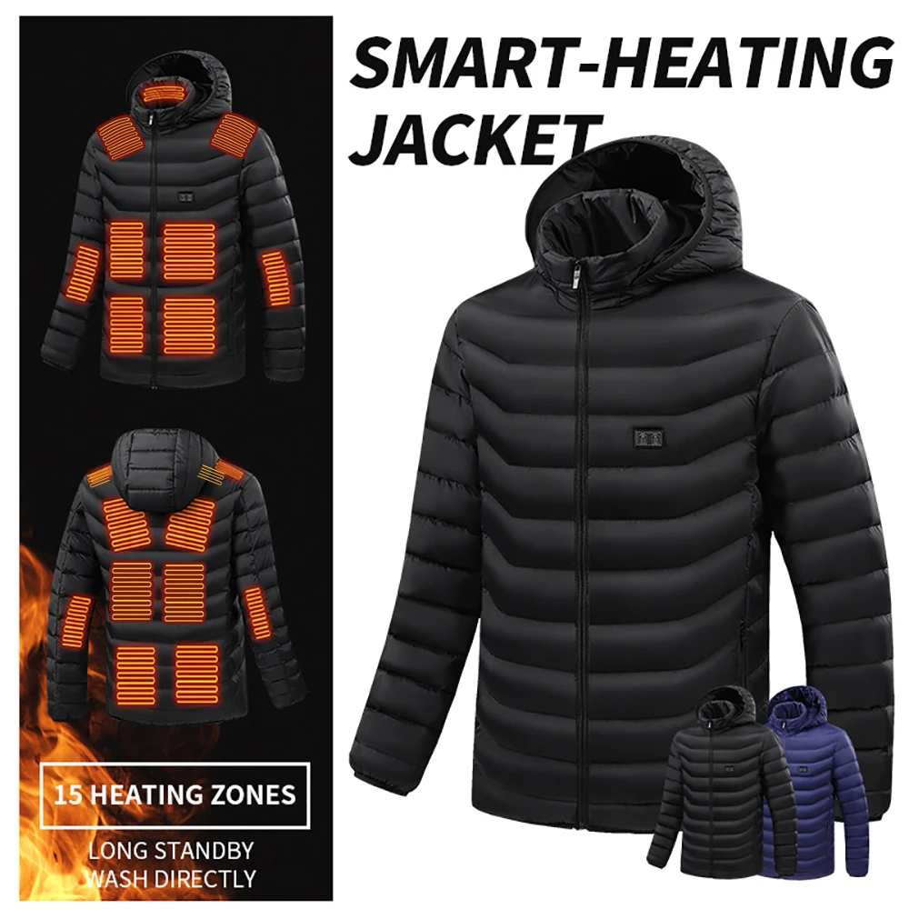 1x Unisex USB Electric Heating Jacket 15 Zone Electric Heating Cotton Clothing Thickening Warm Outdoor Hunting Warm Clothes