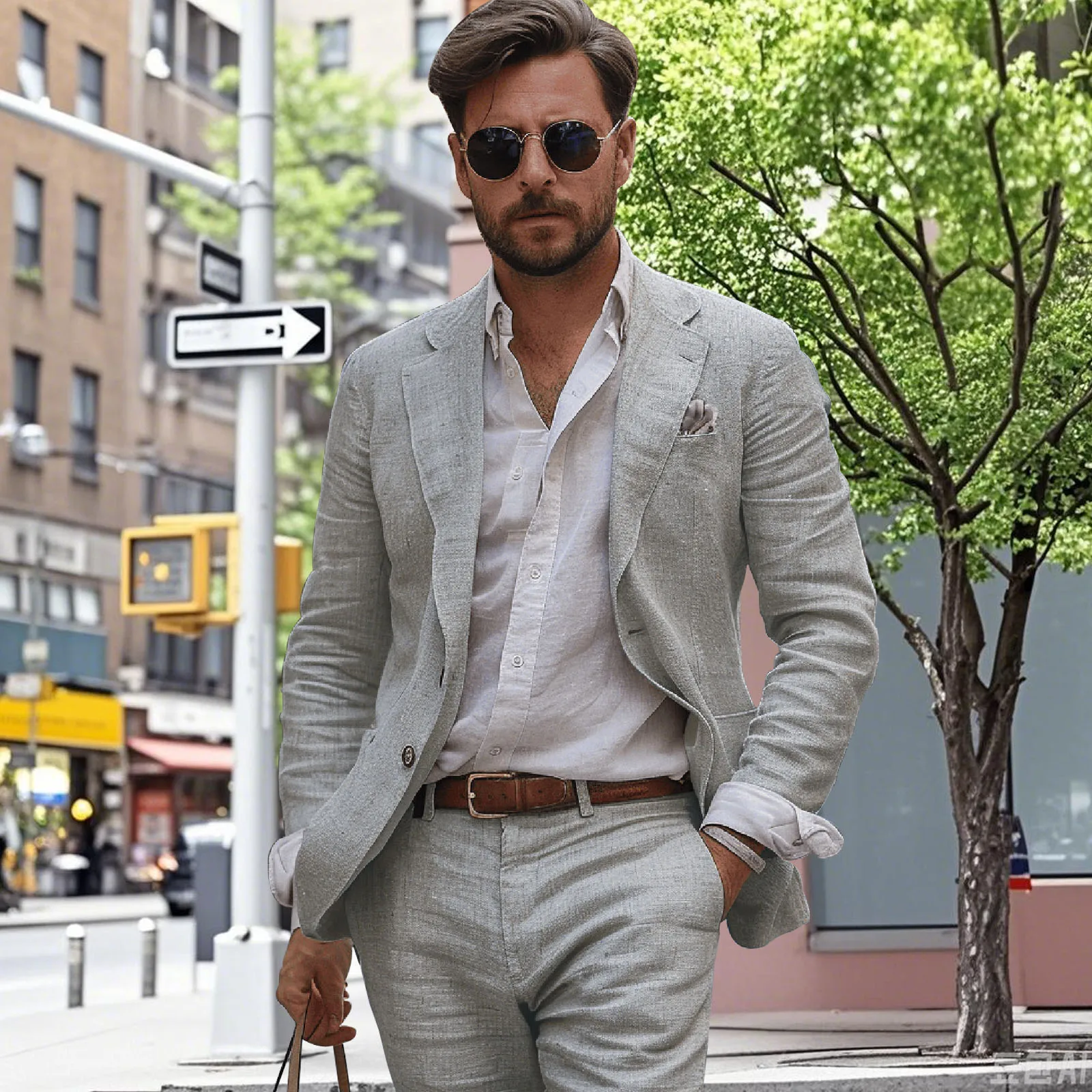 Фото Льняные повседневные костюмы для мужчин Slim Fit Летний пляжный однотонный костюм Смокинг Trajes Para Hombre Ensembles De Blazers Мужские костюмы на заказ №2