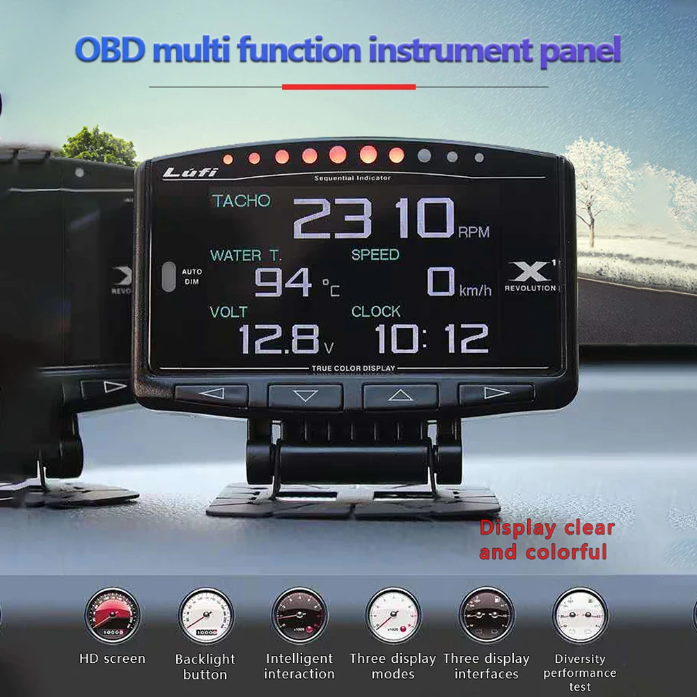 

Vehicle Multi-function OBD2 LCD HUD Head-up Display Water Temperature Turbo Boost Gauge Code Scanner Shift Indicator