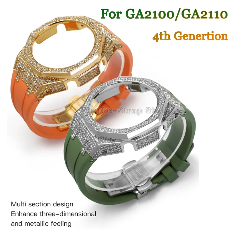 

Rubber Band for Gasioak GA2100 Mod kit Set Luxury Diamond Bezel and Silicone Strap for GA2110 Refit Bracelet Accessories