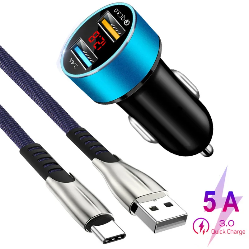 

Type C USB Phone Cable Type C Charging Fast Charging QC 3.0 Car Charger Cable For Xiaomi 11 10 9 Redmi Note 10 9 8 Pro 8T Cable