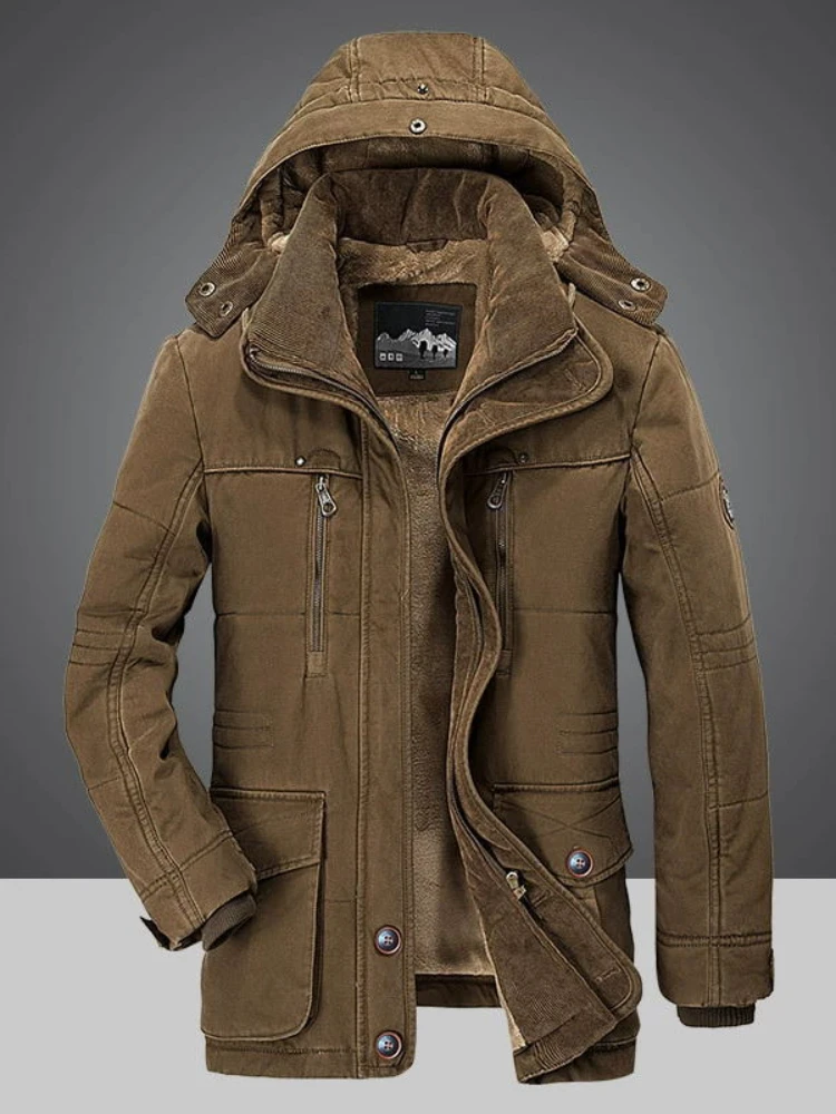 2022 Winter Men's Cotton Jacket Medium Long Plush Thickened Cotton Jacket Large Multi Pocket Cotton Jacket