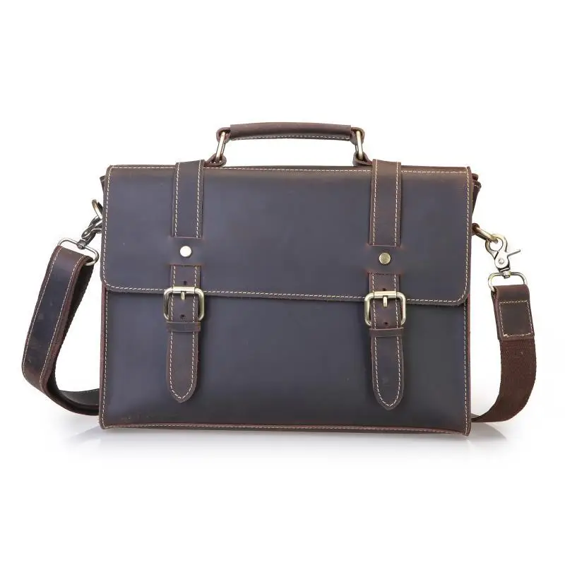 

2022 Man Shoulder Handbag Business Briefcase Cow Leather Cross Section Computer Bag Horizontal Square Pure Color JT22520027