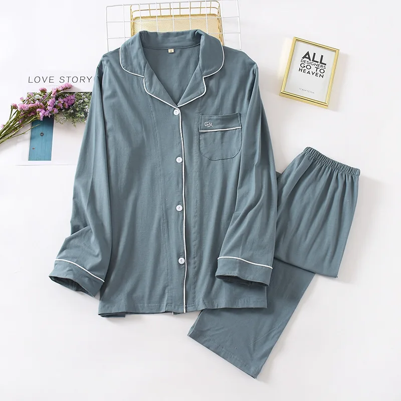 

100% cotton Couples pajamas sets women and men sleepwear Spring autumn Lovers long sleeve women pyjamas pajamas