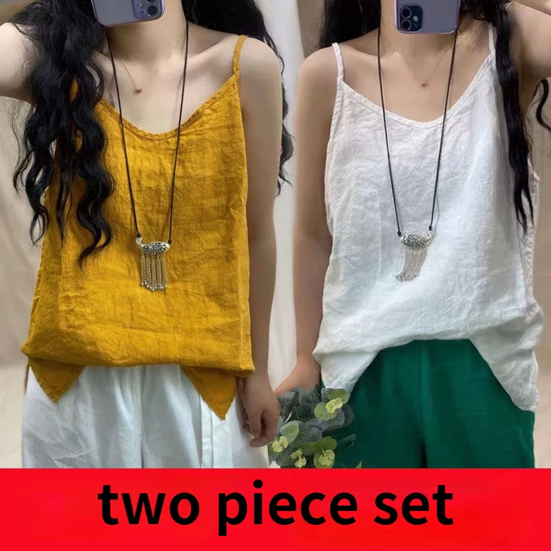 

Summer Tank Tops Loose All-match Cotton Tops for Girls V-neck Sleeveless Solid Color Suspenders Bottoming Top Women's Clothing