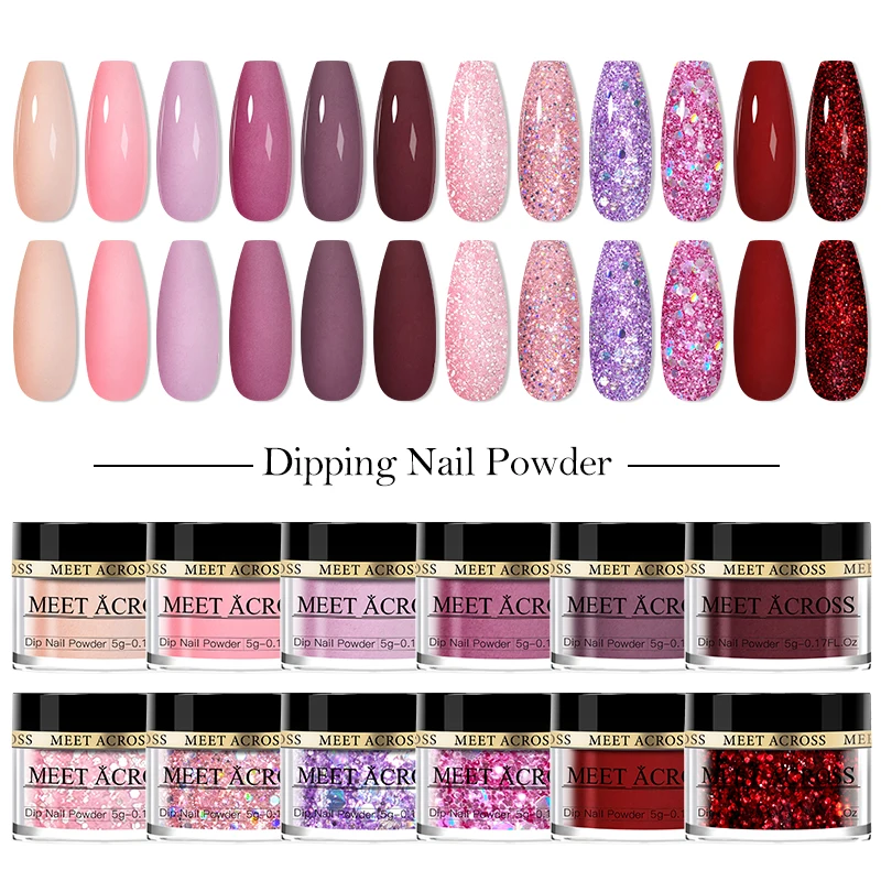 MEET ACROSS 5g/10g Glitter Dipping Nail Powder Nude Pink Nail Glitter Powder Dip Manicure For Nail Art Decoration Natural Dry