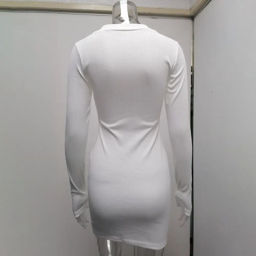

Autumn Dress Popular Ladies Elegant Party Solid Color Ribbed Knitting Mini Dress Stretchy Knit Dress