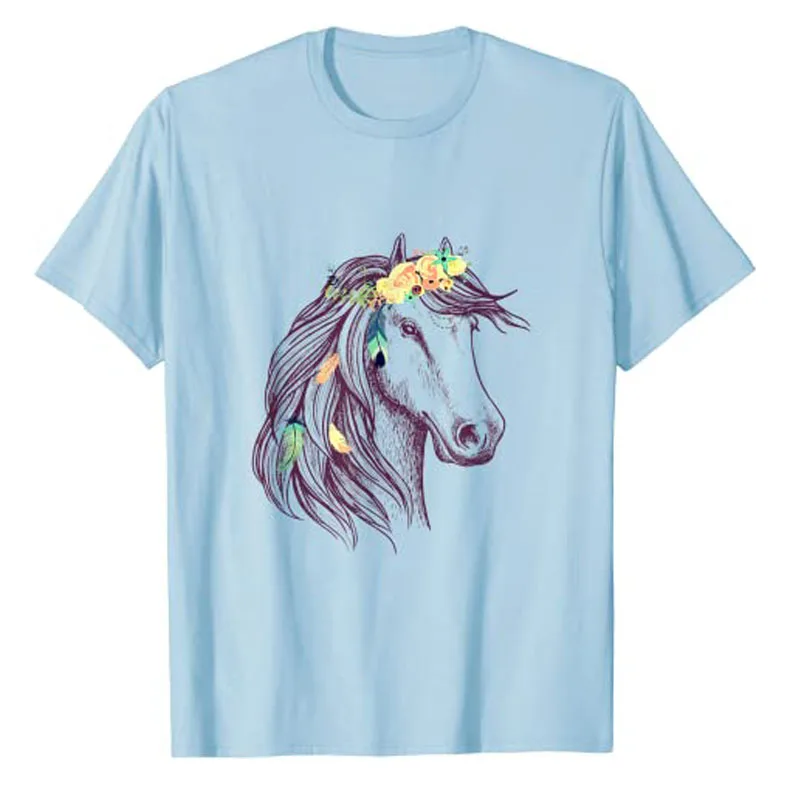 

Horse Head Art WIth Flowers T-shirt for Animal Lovers Horses Tee Y2k Top A Country Girl and Cowgirl Clothes Cute Basics Outfits