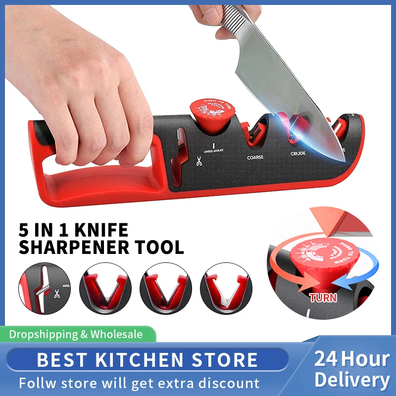 

Knife Sharpener 5 in 1 Professional Kitchen Scissors Sharpening Tool Whetstone Tungsten Diamond Adjust Angle Grinding Machine