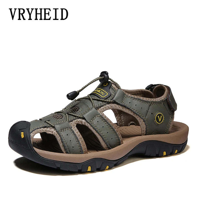 

VRYHEID Summer Platform Men's Sandals Genuine Leather Luxury Beach Wading Shoes Non-slip Outdoors Sport Casual Hiking Size 38-48