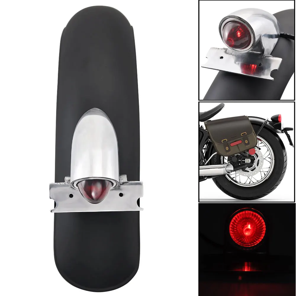 

Motorcycle Rear Metal Cafe Racer Mud Flap Splash Guard Retro Mudguard With Taillight For Harley Bobber Chopper