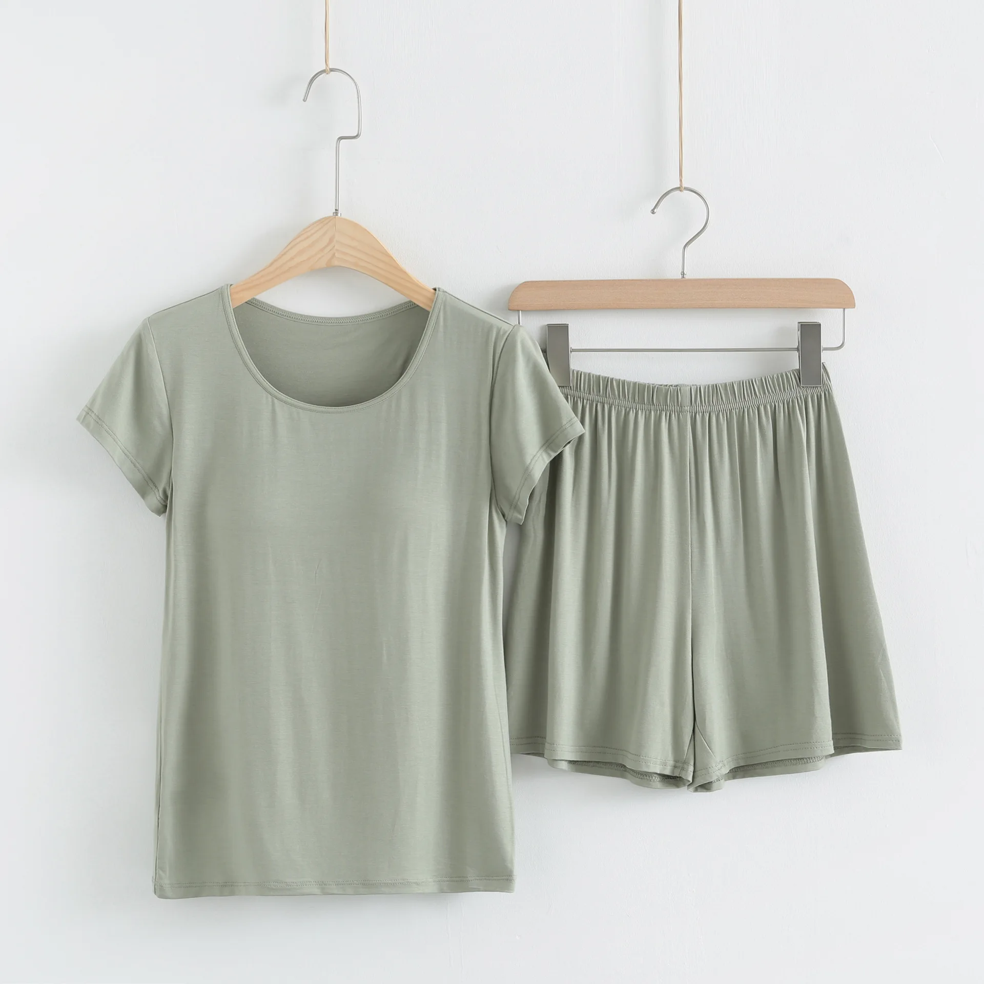 Modal Women's Pajamas Sets Solid Loungewear Bra-free Cup Integrated Half-sleeved Shorts Causal Shorts Sleepwear Women Sleep Wear