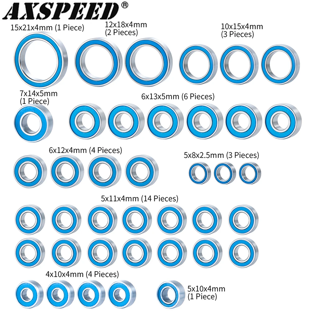 

AXSPEED 39PCS Ball Bearing Blue Bearing Set for 1/10 RC Crawler Car Traxxas TRX4 Browco Accessories