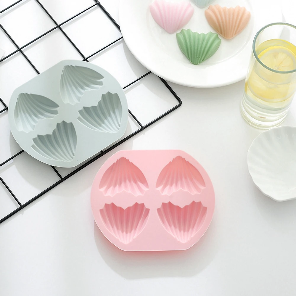 

4 Cavity Heart Shell Fondant Mold DIY Chocolate Pastry Cookies Desserts Pudding Jelly Cake Decorating Baking Tools Silicone Mold